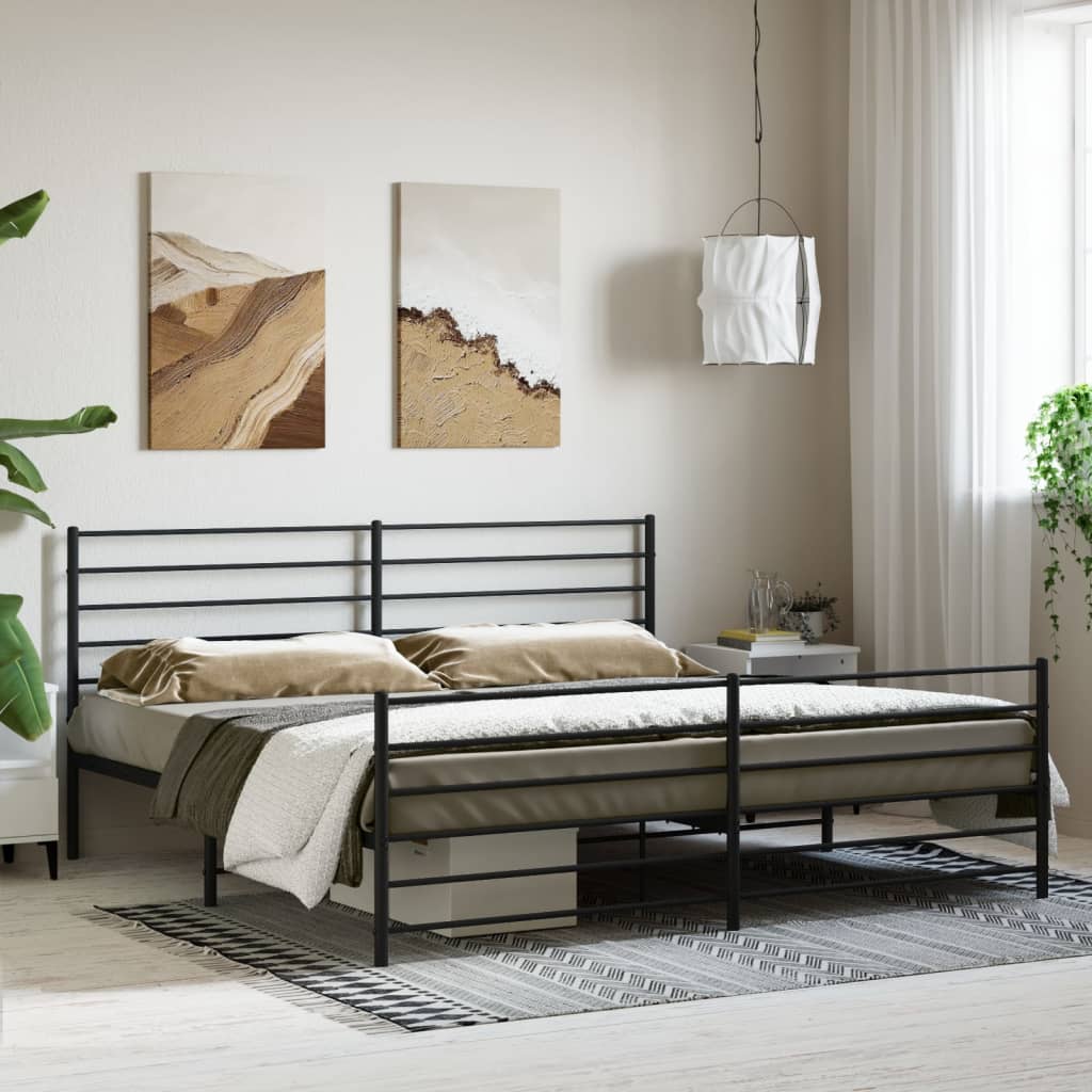 Metal Bed Frame without Mattress with Footboard Black 76"x79.9"