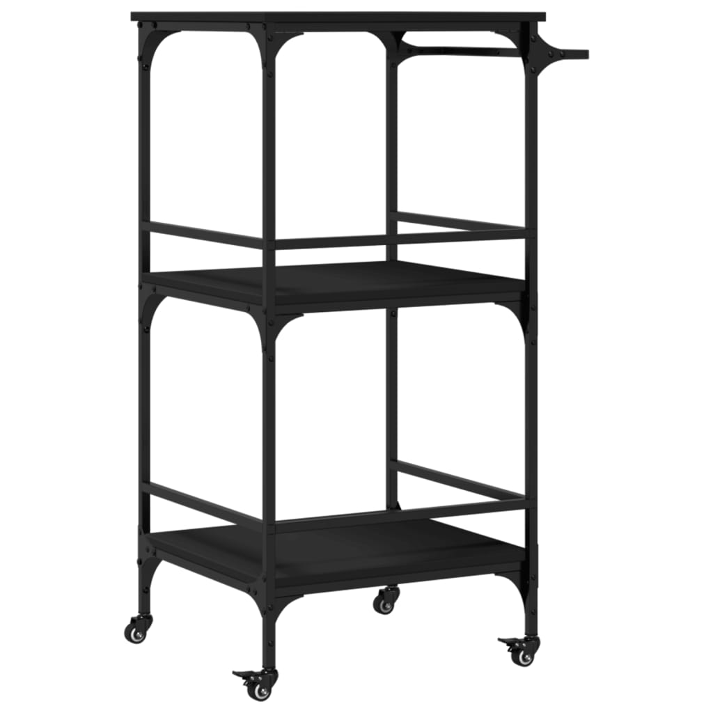 Kitchen Trolley Black 23.8"x19.7"x41.3" Engineered Wood