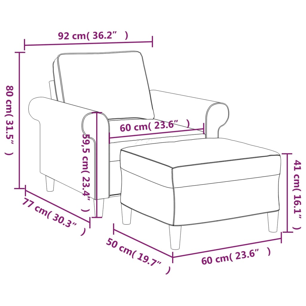 Sofa Chair with Footstool Dark Gray 23.6" Fabric