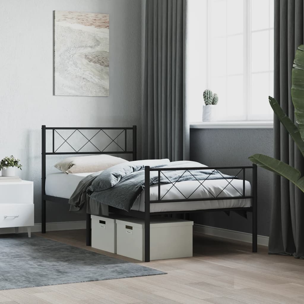 Metal Bed Frame without Mattress with Footboard Black 39.4"x74.8"