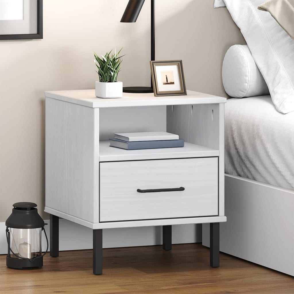 Bedside Cabinet with Metal Legs Gray Solid Wood Pine OSLO