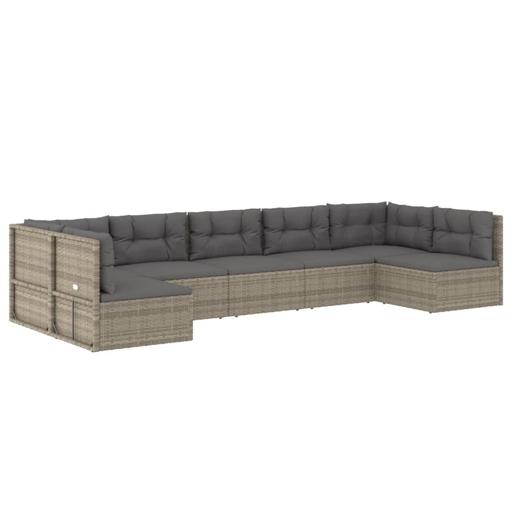 7 Piece Patio Lounge Set with Cushions Gray Poly Rattan