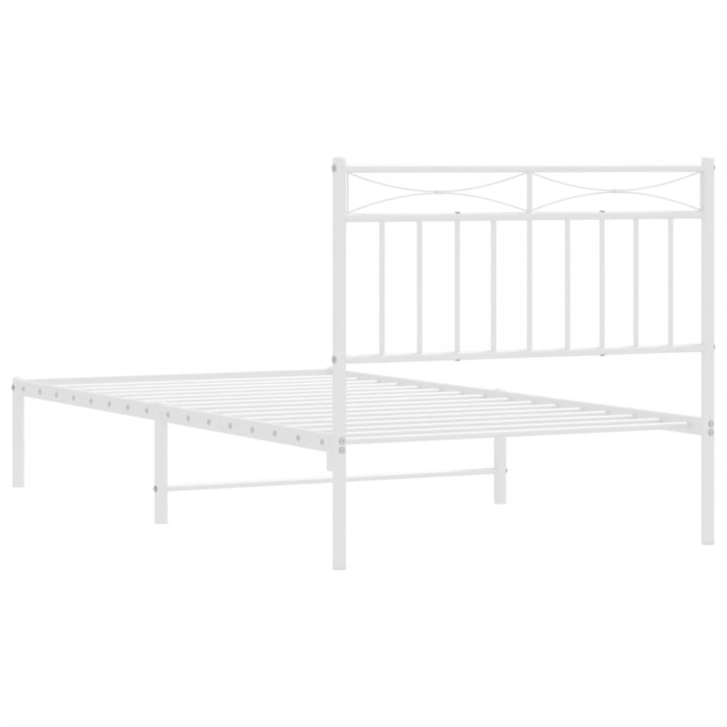 Metal Bed Frame without Mattress with Headboard White 39.4"x74.8"