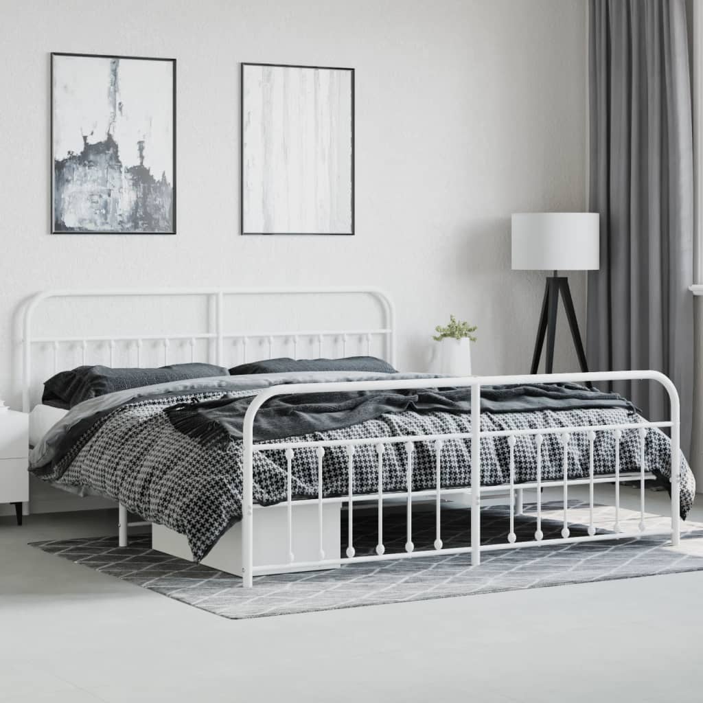 Metal Bed Frame without Mattress with Footboard White 76"x79.9"