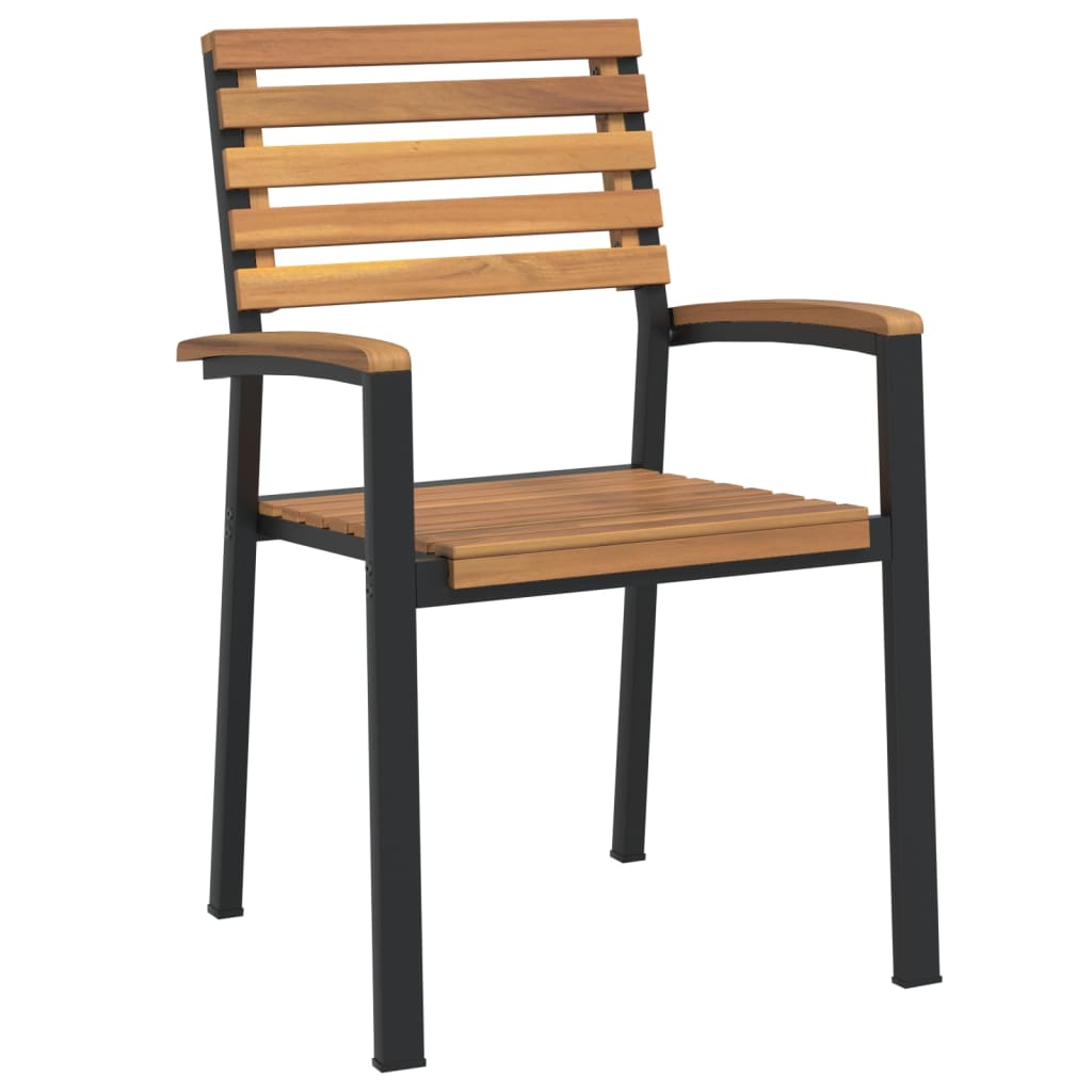 Stackable Patio Chairs 4 pcs Solid Wood Acacia and Metal