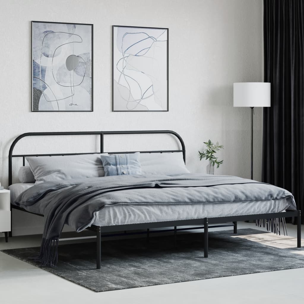 Metal Bed Frame without Mattress with Headboard Black 76"x79.9"