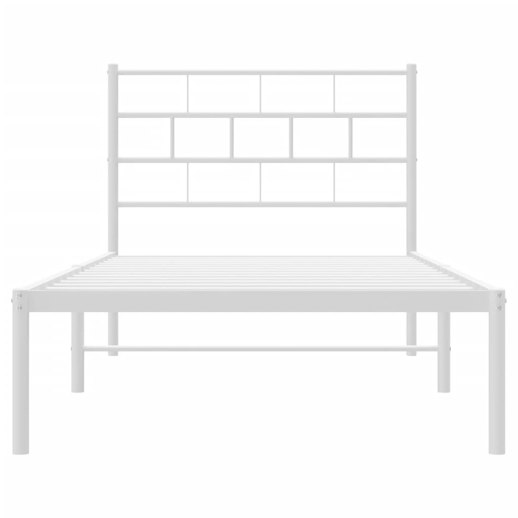 Metal Bed Frame with Headboard White 39.4"x78.7"