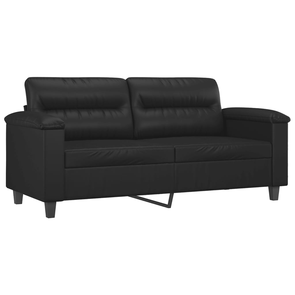 2-Seater Sofa with Throw Pillows Black 55.1" Faux Leather