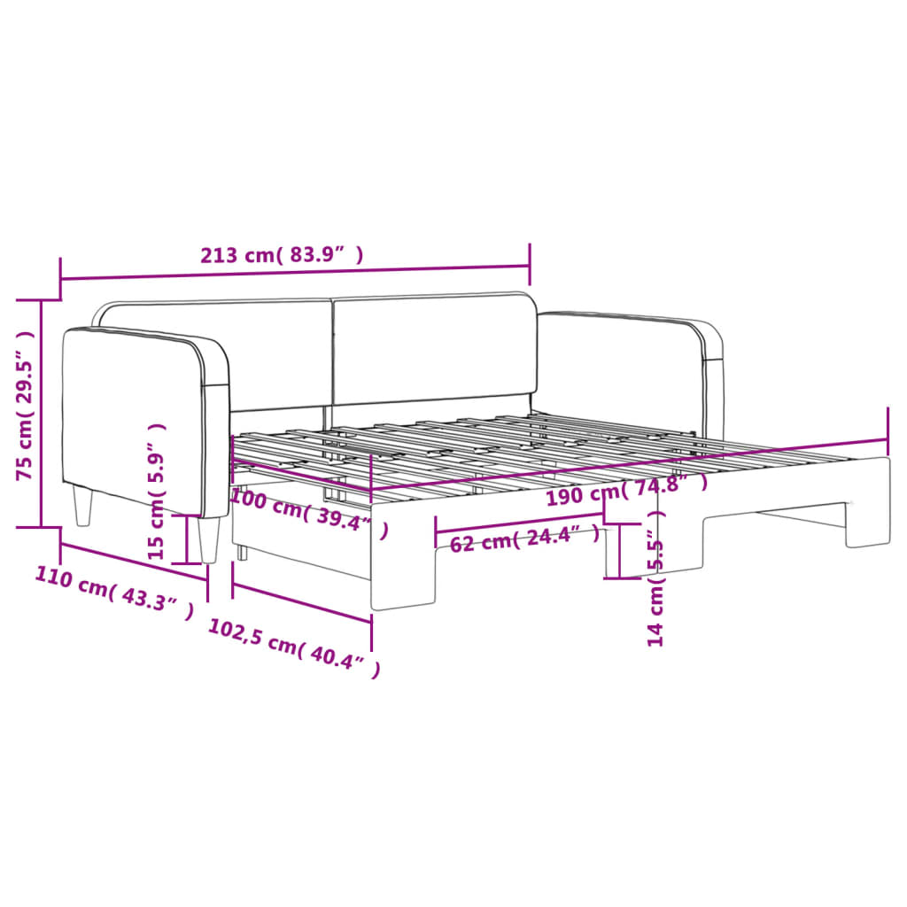 Daybed with Trundle without Mattress Light Gray 39.4"x74.8"