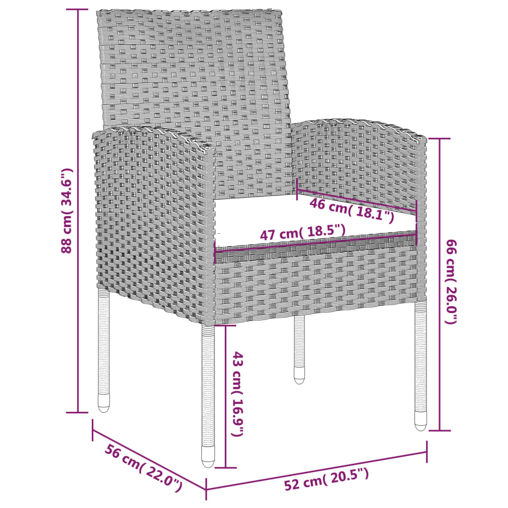 3 Piece Patio Dining Set Black