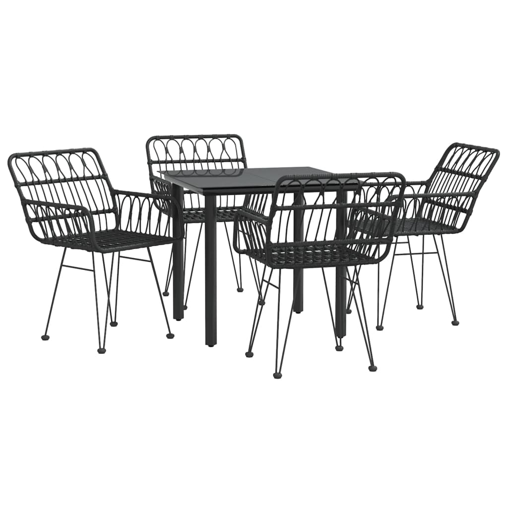 5 Piece Patio Dining Set Black Poly Rattan