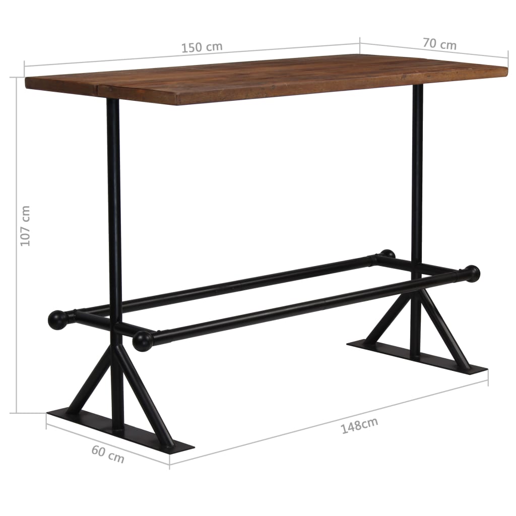 Bar Table Solid Reclaimed Wood Dark Brown 59.1"x27.6"x42.1"