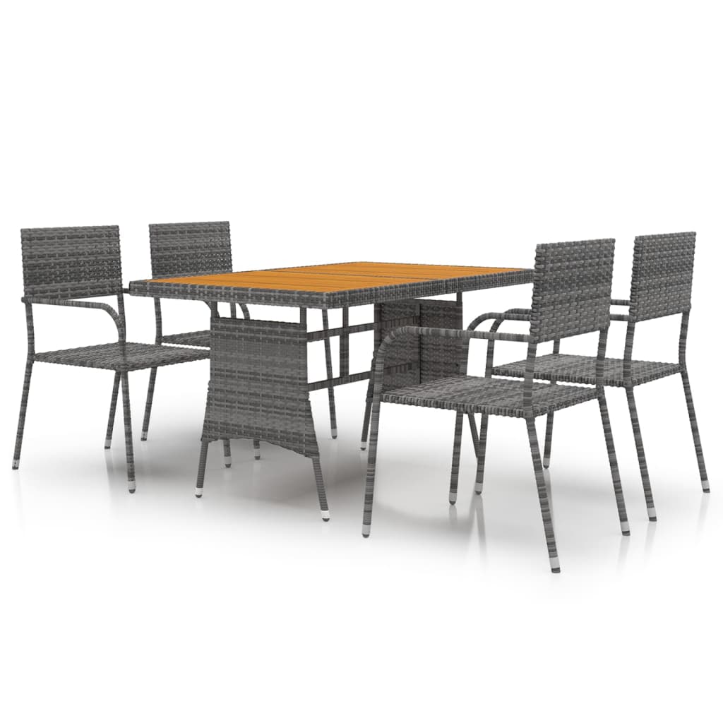 5 Piece Patio Dining Set Poly Rattan Gray