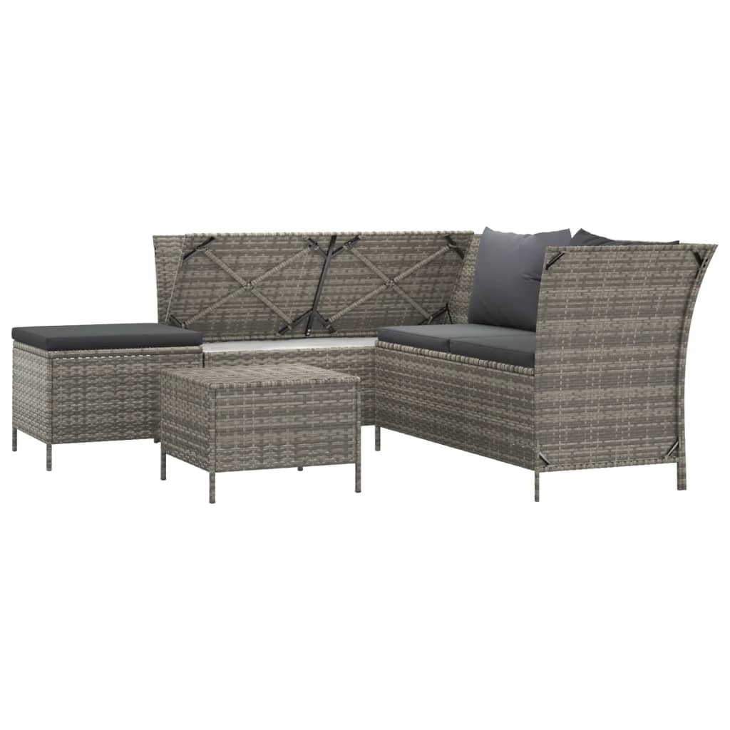 4 Piece Patio Lounge Set with Cushions Gray Poly Rattan