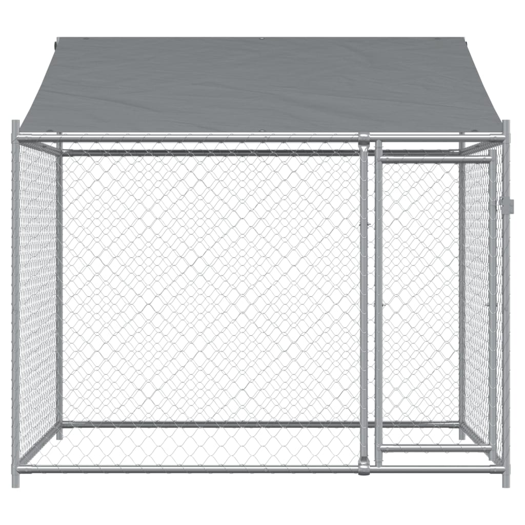 Dog Cage with Roof and Door Gray 6.6'x6.6'x6.6' Galvanized Steel