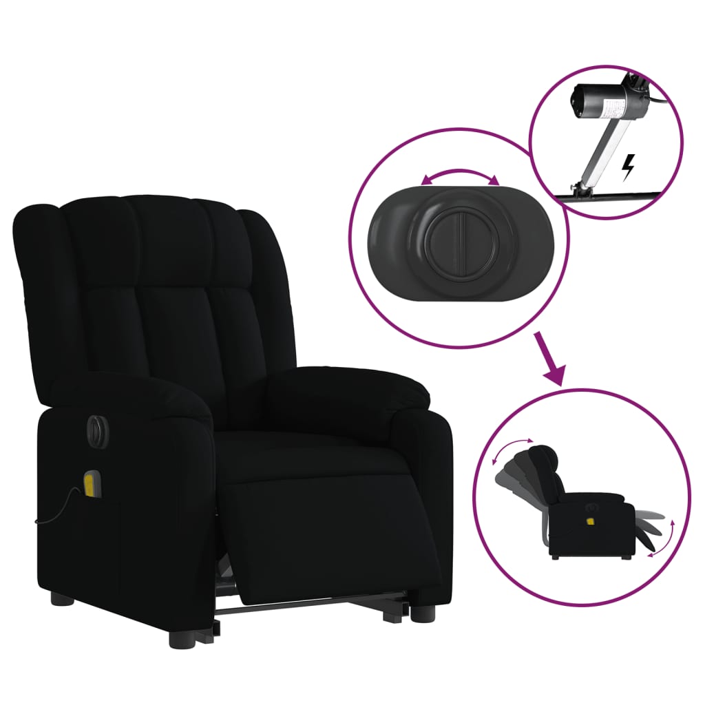 Electric Stand up Massage Recliner Chair Black Fabric