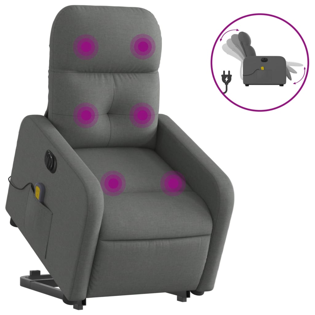 Electric Stand up Massage Recliner Chair Dark Gray Fabric