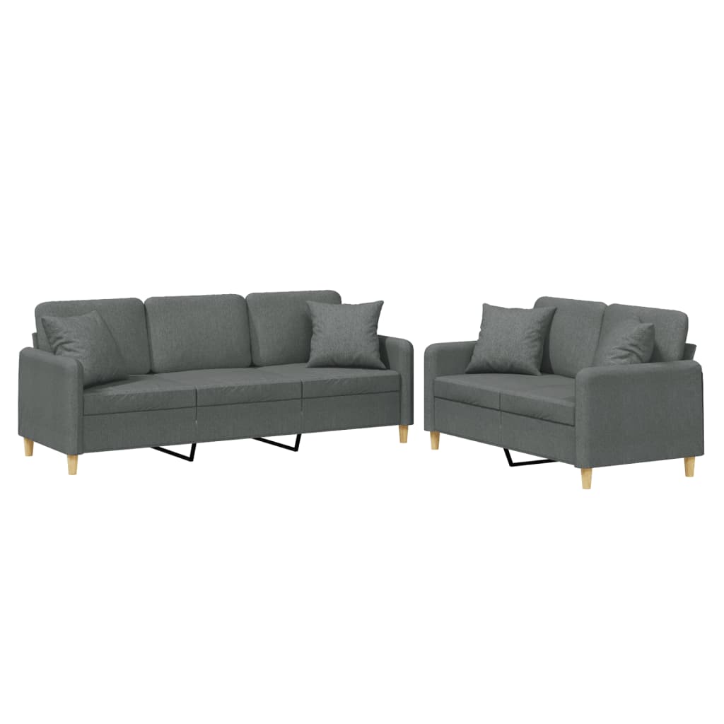 2 Piece Sofa Set with Pillows Dark Gray Fabric