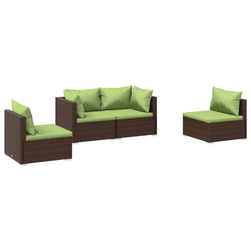 4 Piece Patio Lounge Set with Cushions Poly Rattan Brown