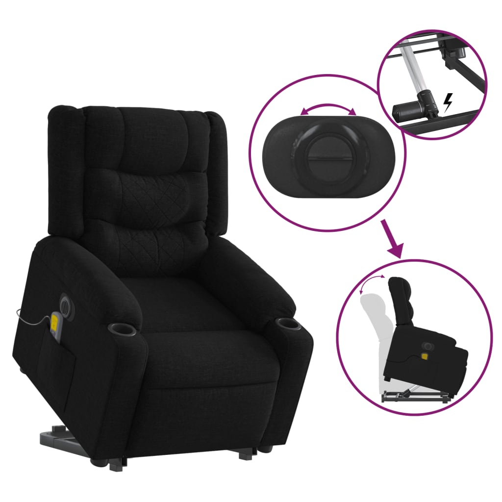 Electric Stand up Massage Recliner Chair Black Fabric