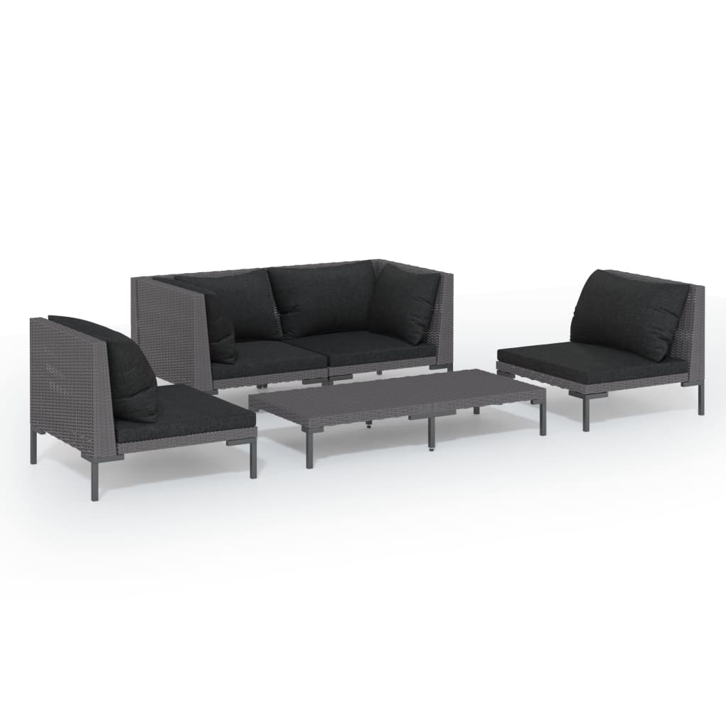 5 Piece Patio Lounge Set with Cushions Poly Rattan Dark Gray