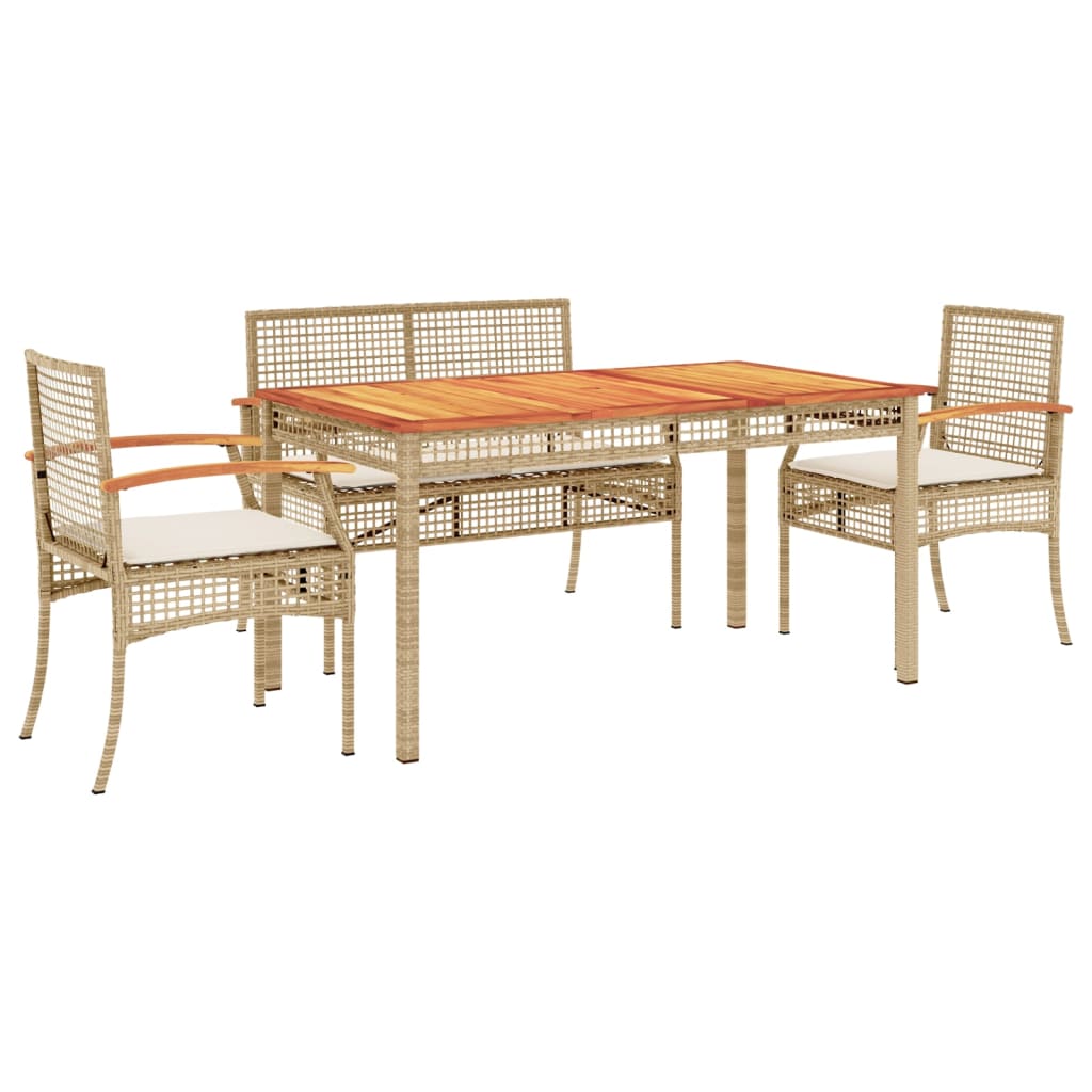 5 Piece Patio Dining Set with Cushions Beige Poly Rattan