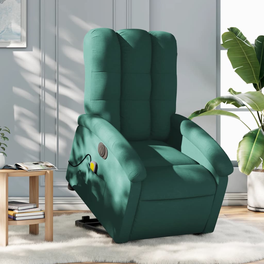 Electric Stand up Massage Recliner Chair Dark Green Fabric