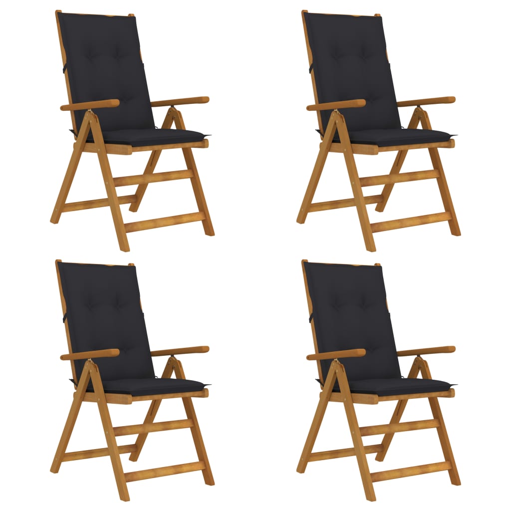 Patio Reclining Chairs 4 pcs with Cushions Solid Acacia Wood