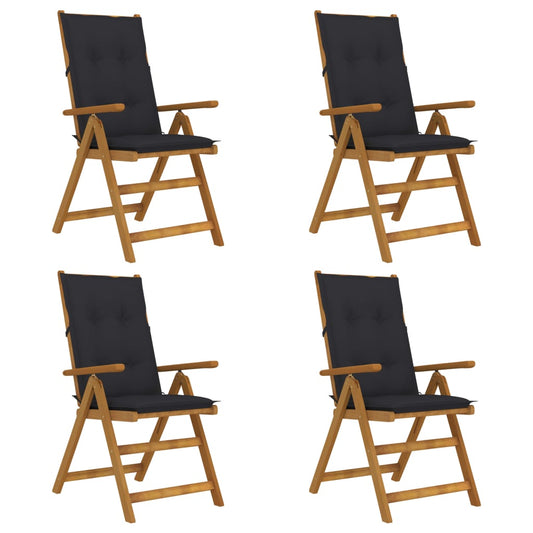 Patio Reclining Chairs 4 pcs with Cushions Solid Acacia Wood