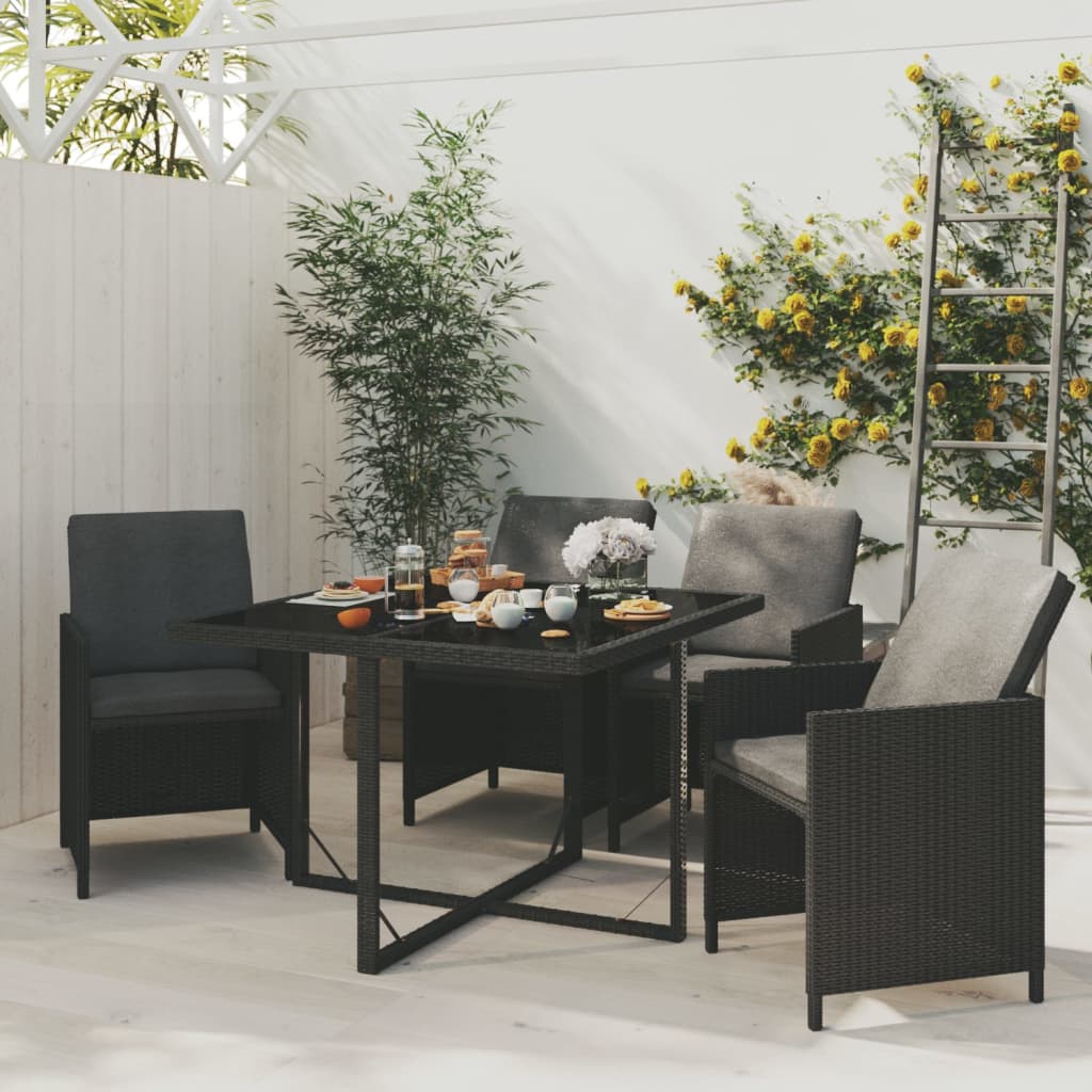 5 Piece Patio Dining Set with Cushions Poly Rattan Black