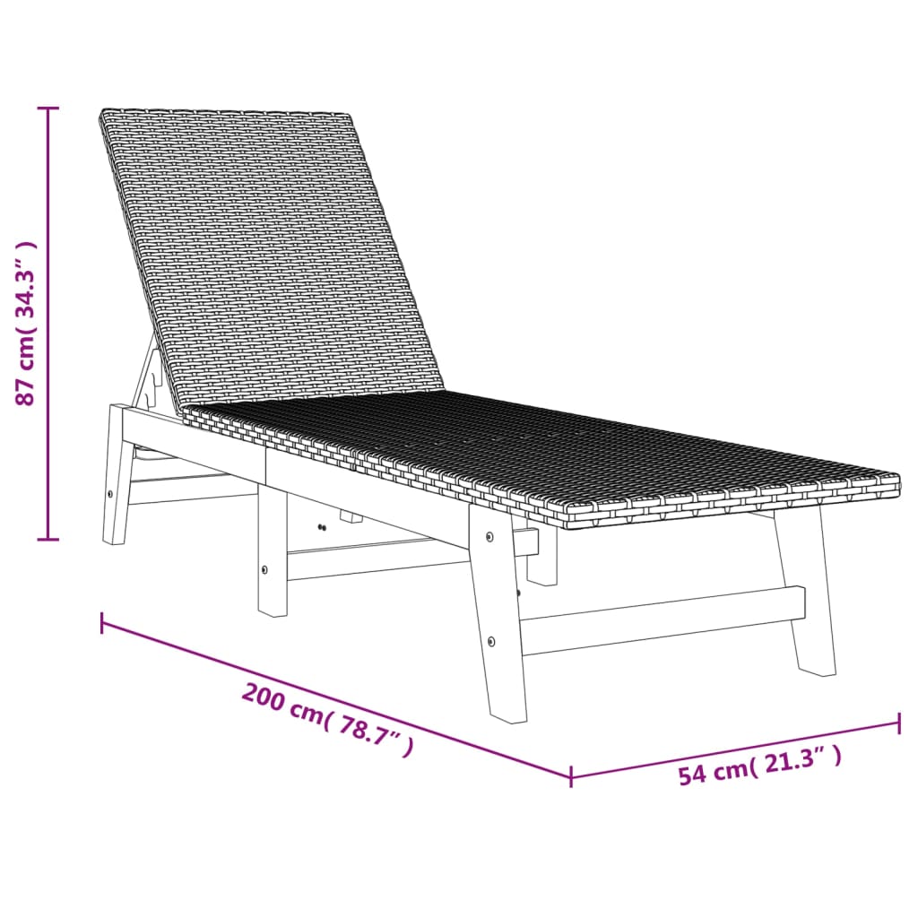 Sun Loungers with Cushions 2 pcs Poly Rattan and Solid Wood Acacia