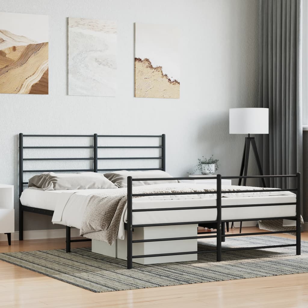 Metal Bed Frame without Mattress with Footboard Black 53.1"x74.8"