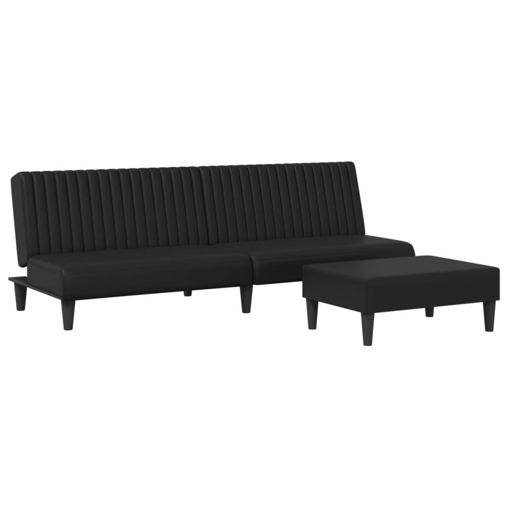 2 Piece Sofa Set Black Faux Leather