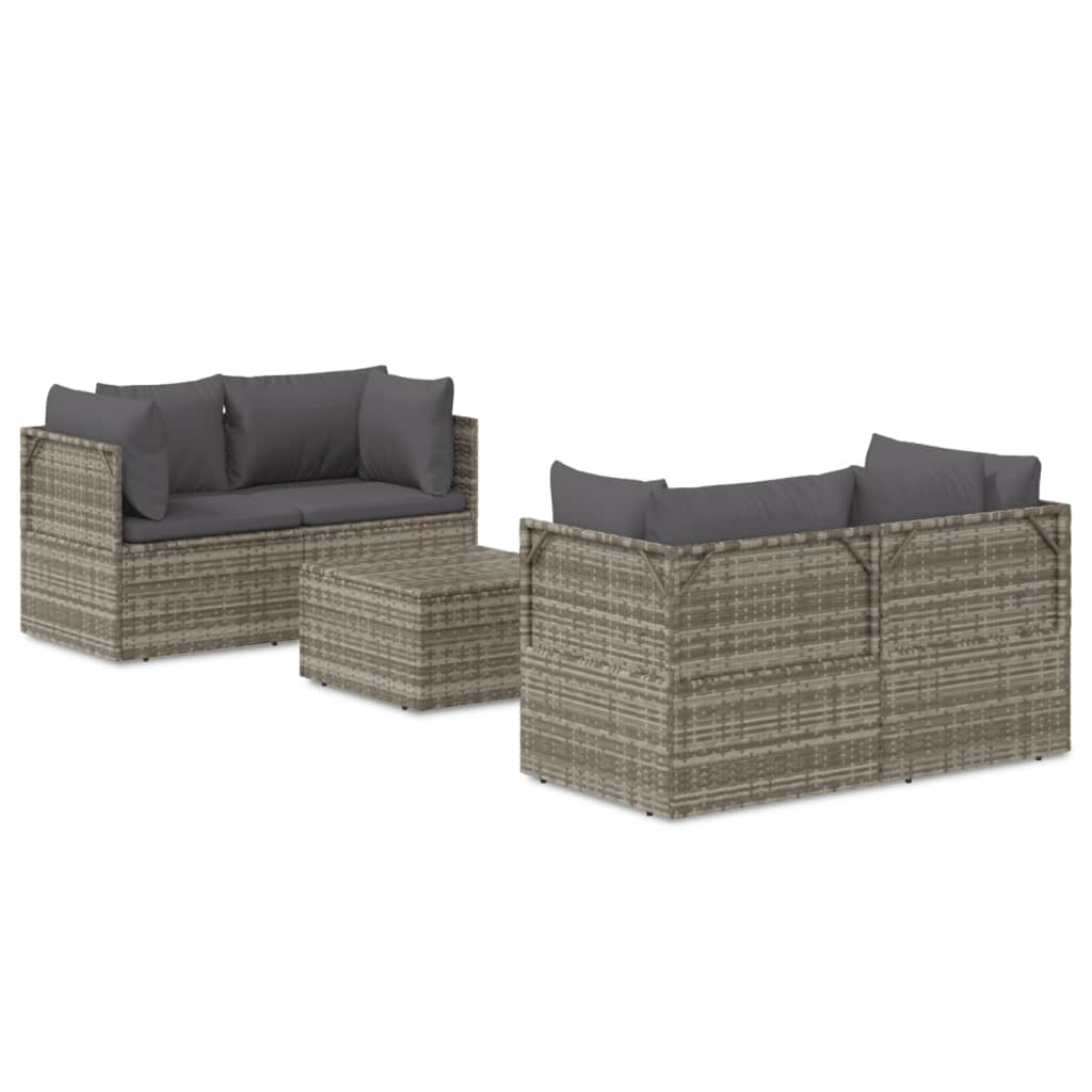 5 Piece Patio Lounge Set with Cushions Gray Poly Rattan