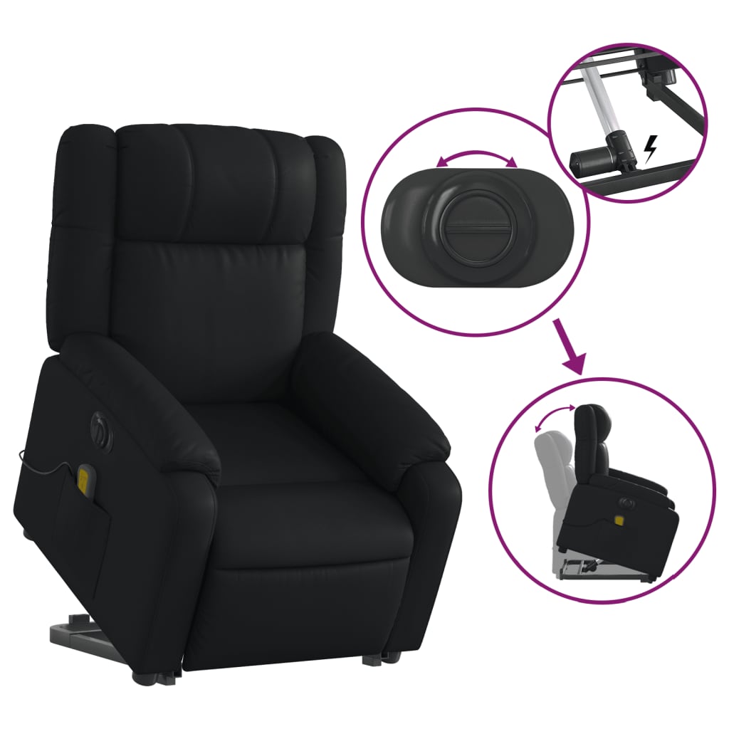 Electric Stand up Massage Recliner Chair Black Faux Leather