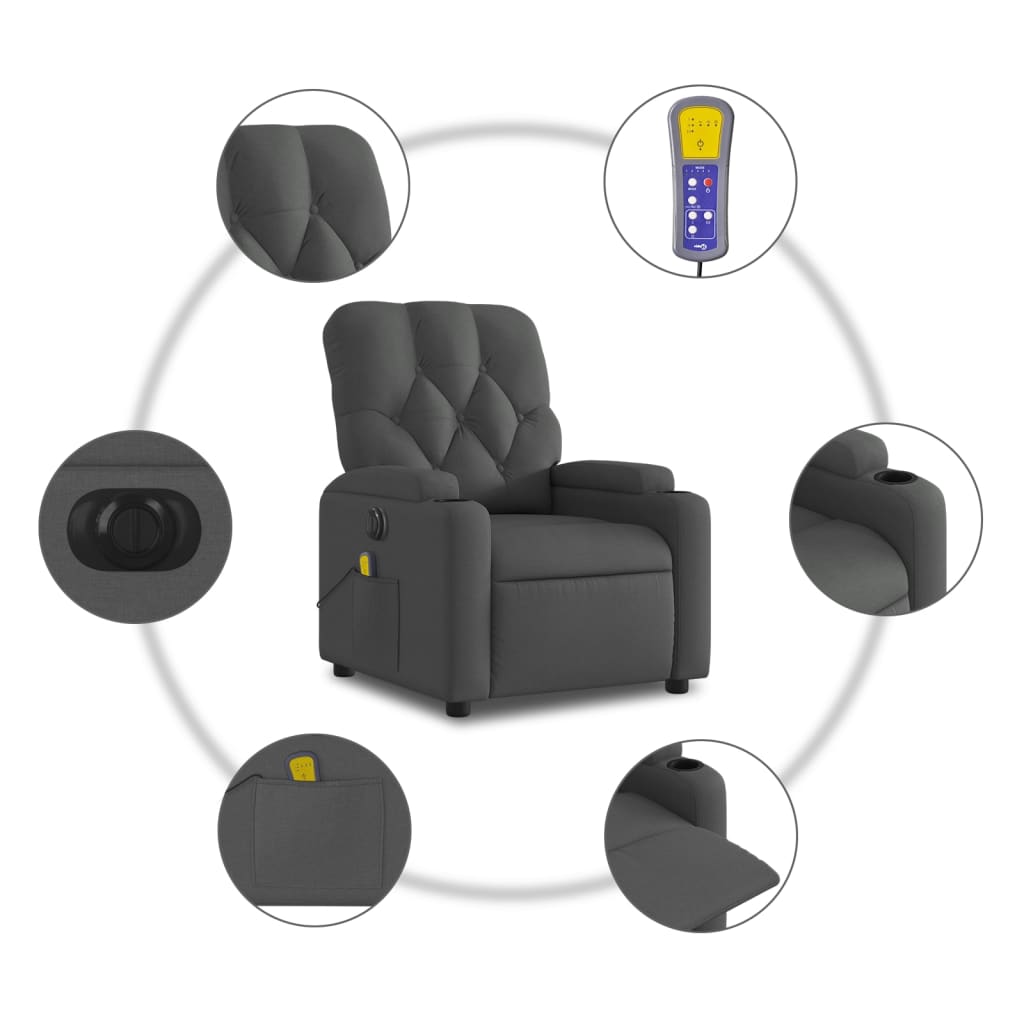 Electric Massage Recliner Chair Dark Gray Fabric