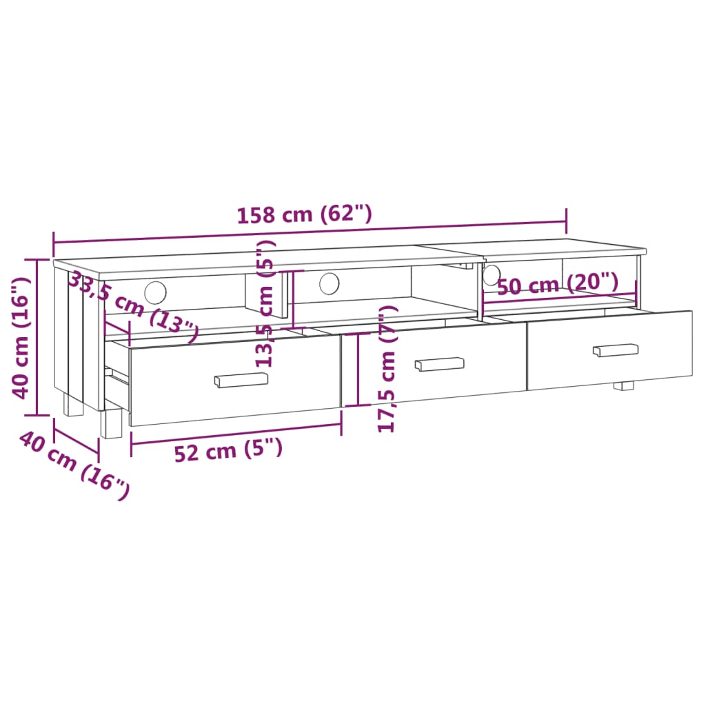 TV Stand HAMAR Light Gray 62.2"x15.7"x15.7" Solid Wood Pine