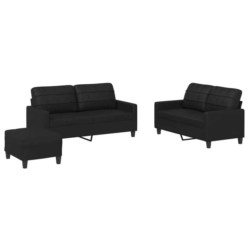 3 Piece Sofa Set with Cushions Black Faux Leather