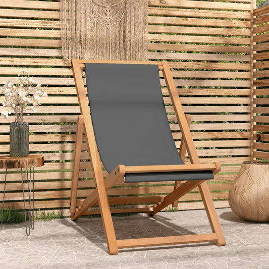 Folding Beach Chair Solid Teak Wood Gray