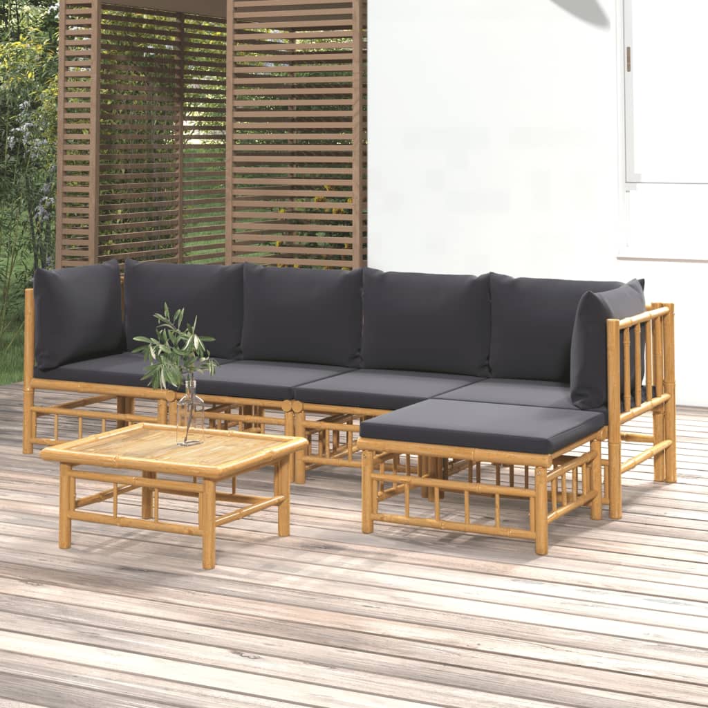 6 Piece Patio Lounge Set with Dark Gray Cushions Bamboo