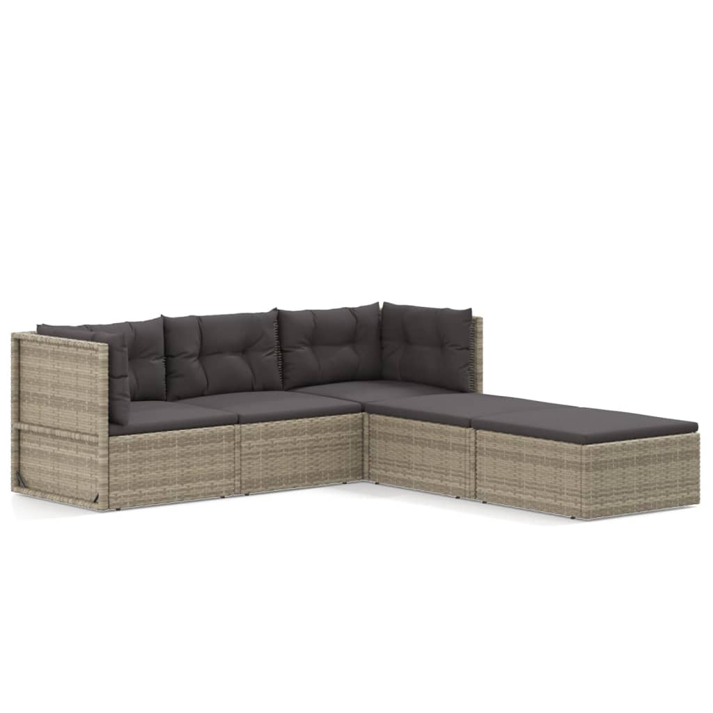 5 Piece Patio Lounge Set with Cushions Gray Poly Rattan