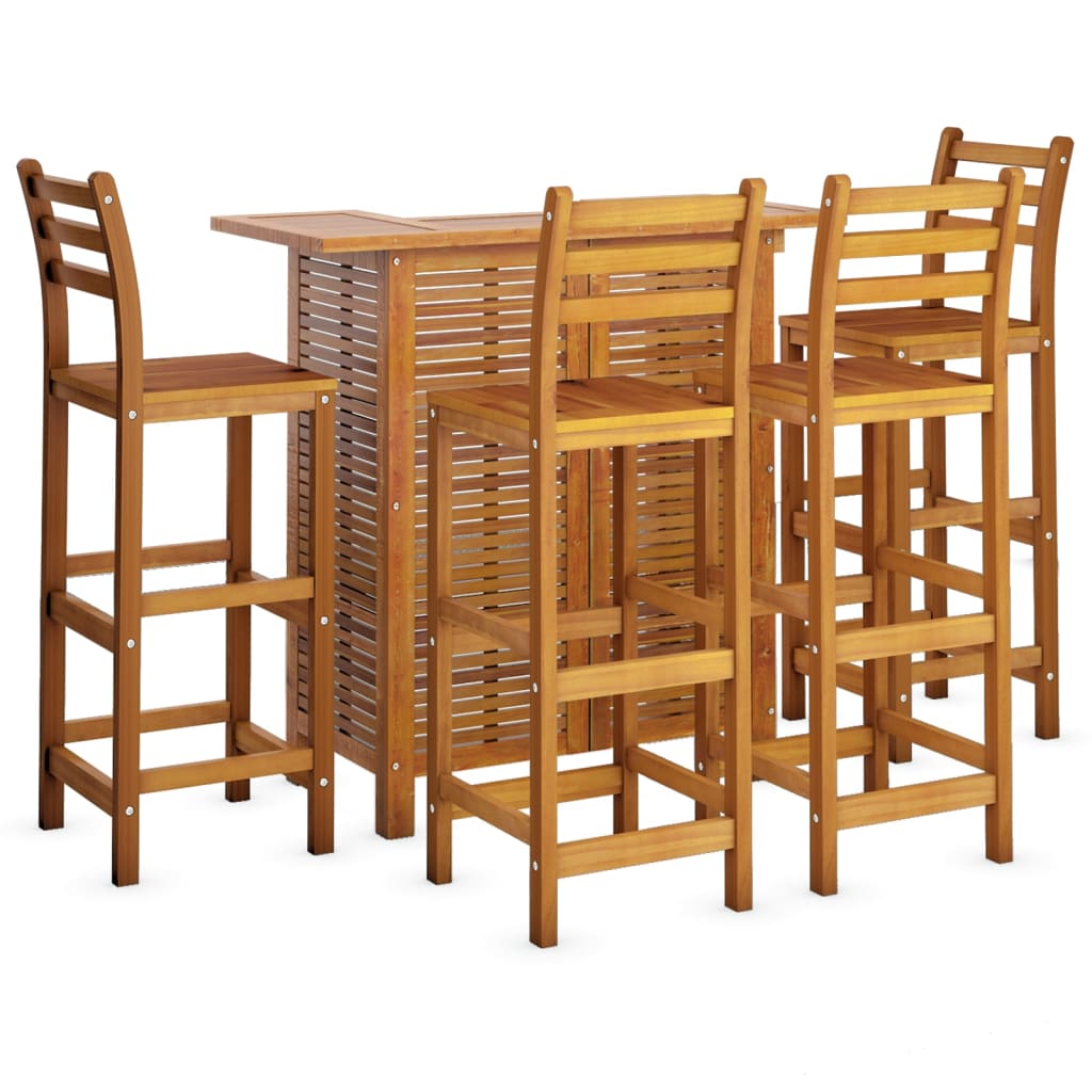 5 Piece Patio Bar Set Solid Wood Acacia