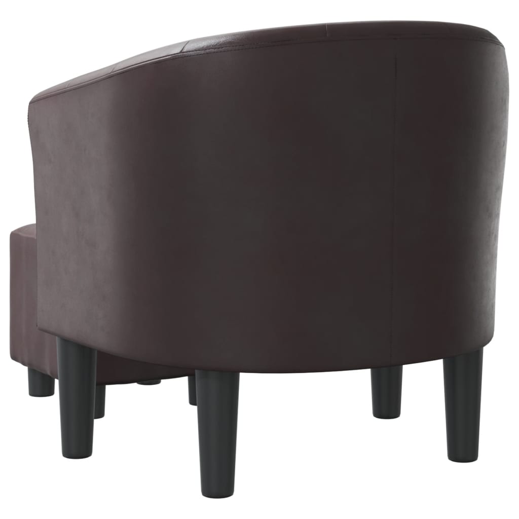 Tub Chair with Footstool Brown Faux Leather