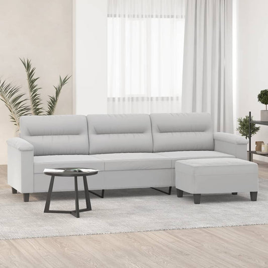 3-Seater Sofa with Footstool Light Gray 82.7" Microfiber Fabric