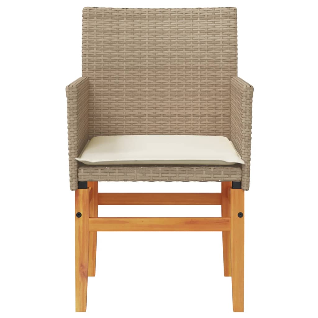 Patio Chairs with Cushions 2 pcs Beige Poly Rattan&Solid Wood