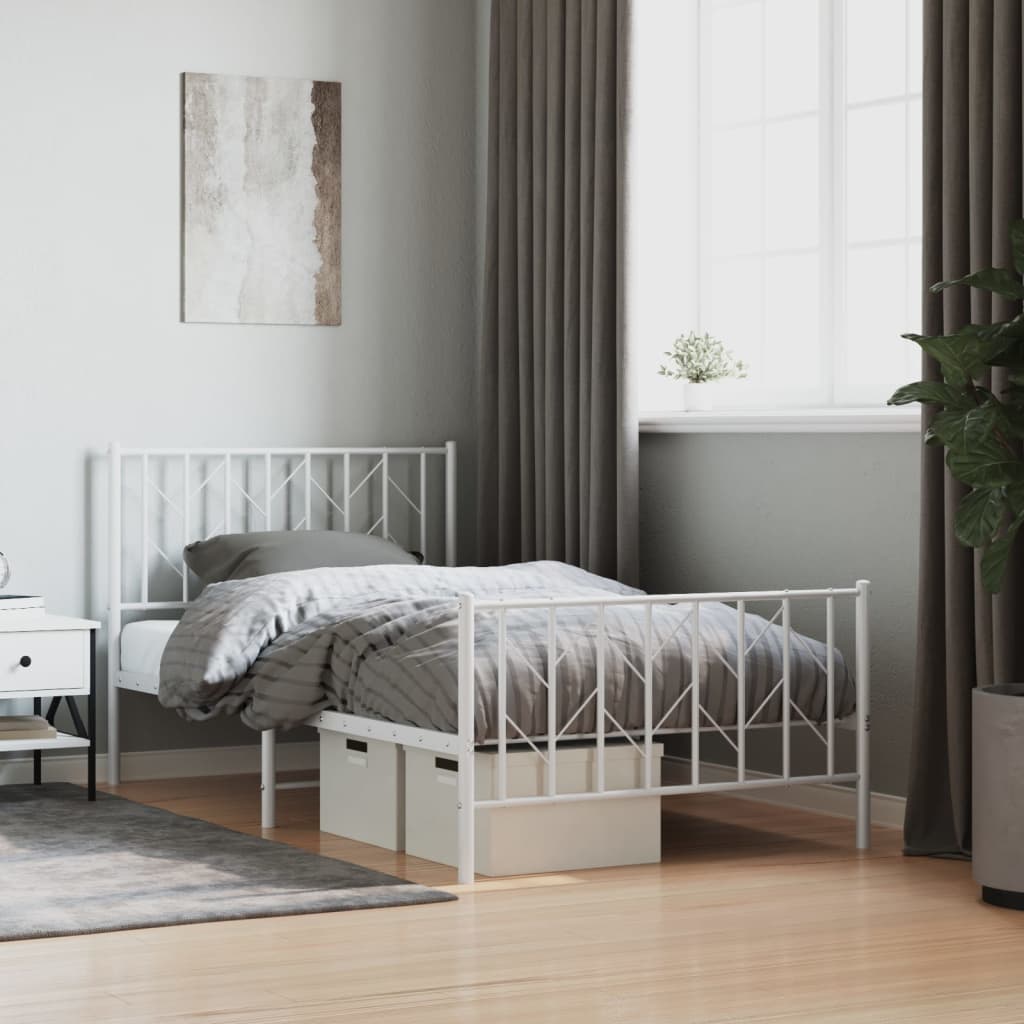 Metal Bed Frame without Mattress with Footboard White 39.4"x78.7"