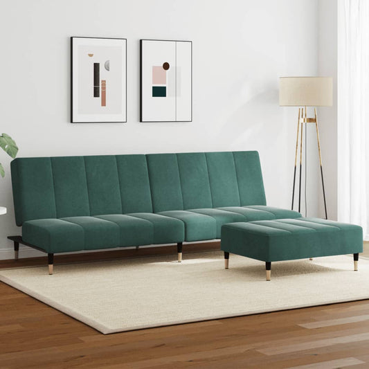 2-Seater Sofa Bed with Footstool Dark Green Velvet