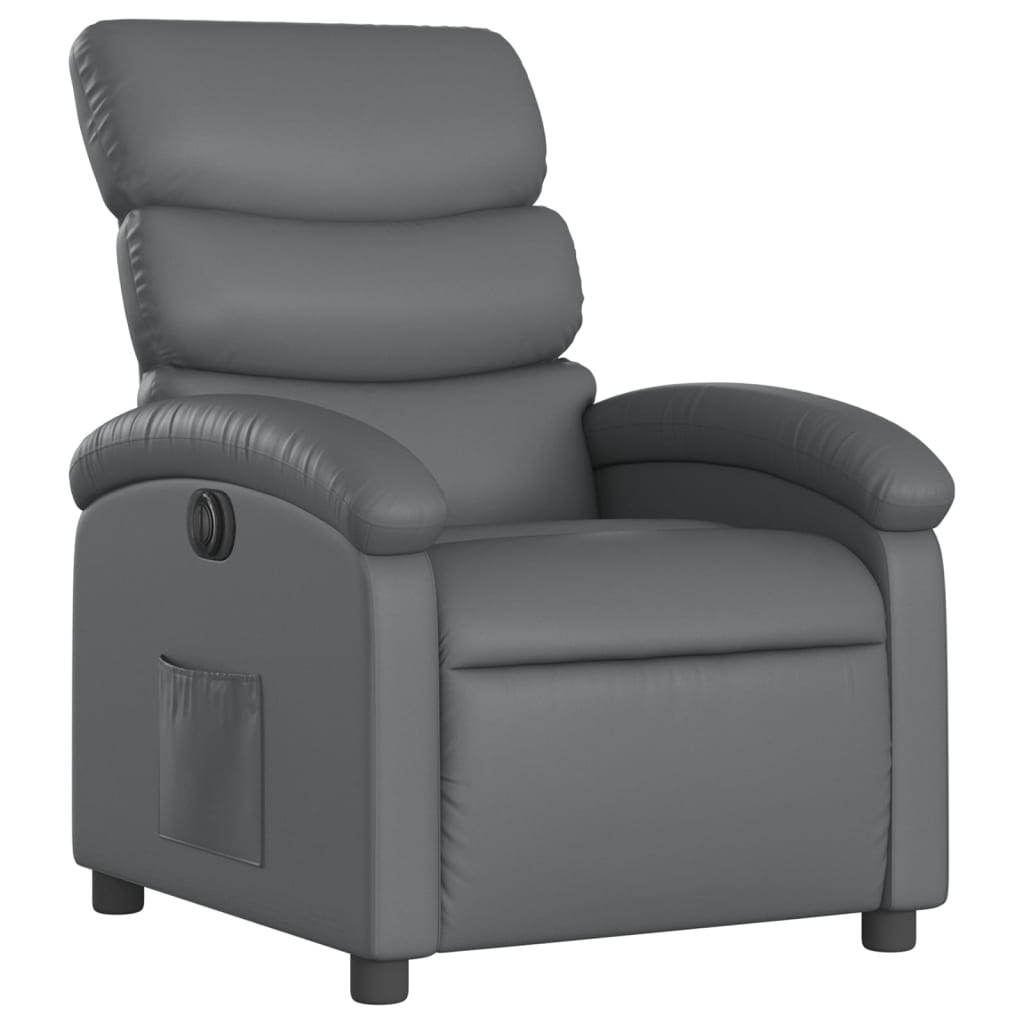 Electric Recliner Chair Gray Faux Leather