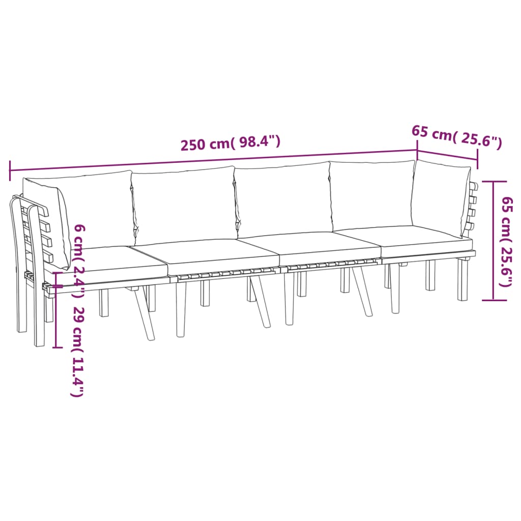 4 Piece Patio Lounge Set with Cushions Solid Acacia Wood