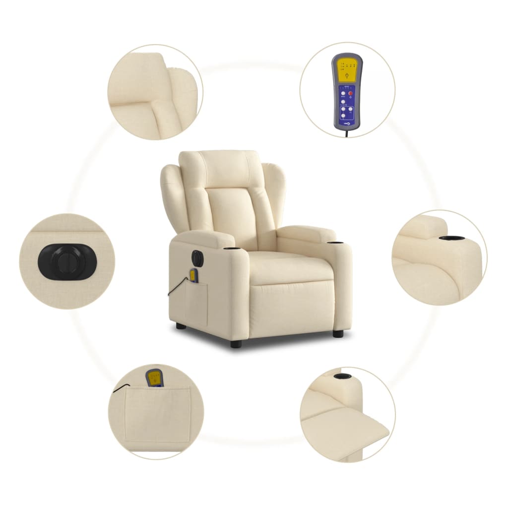 Electric Massage Recliner Chair Cream Fabric